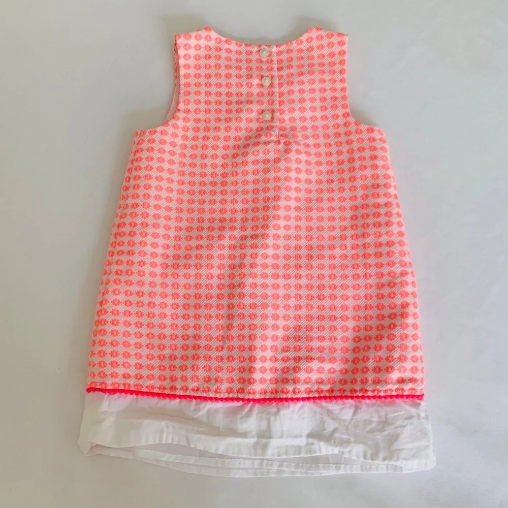 Janie and Jack Shift Dress Girl 2T Neon Pink White Preppy Coastal Mod Chic Party